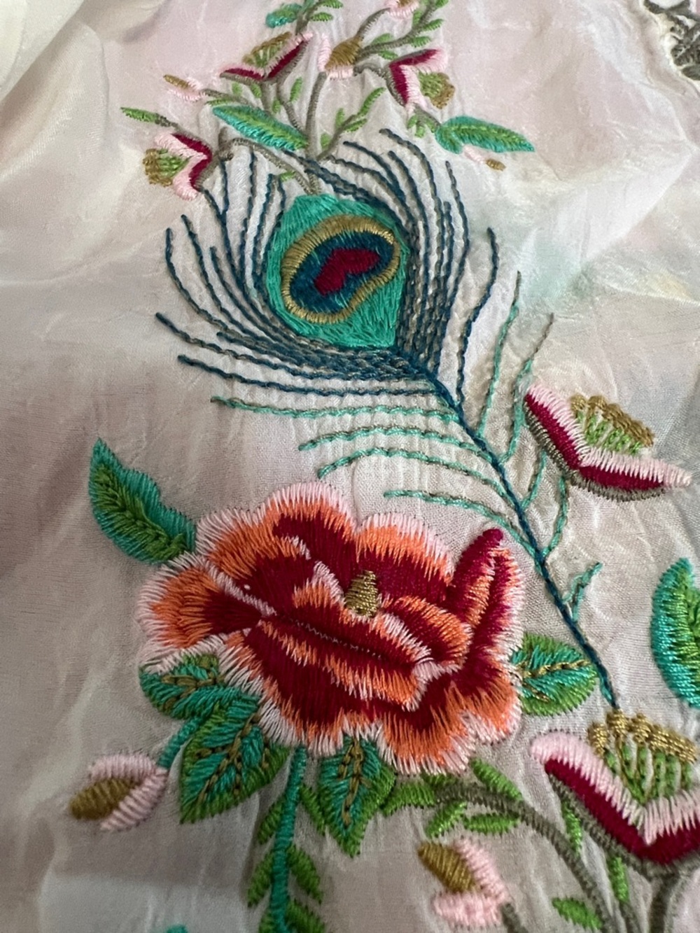 Johnny Was White Embroidered Peasant Blouse Peacock Floral XXL - Picture 4 of 9